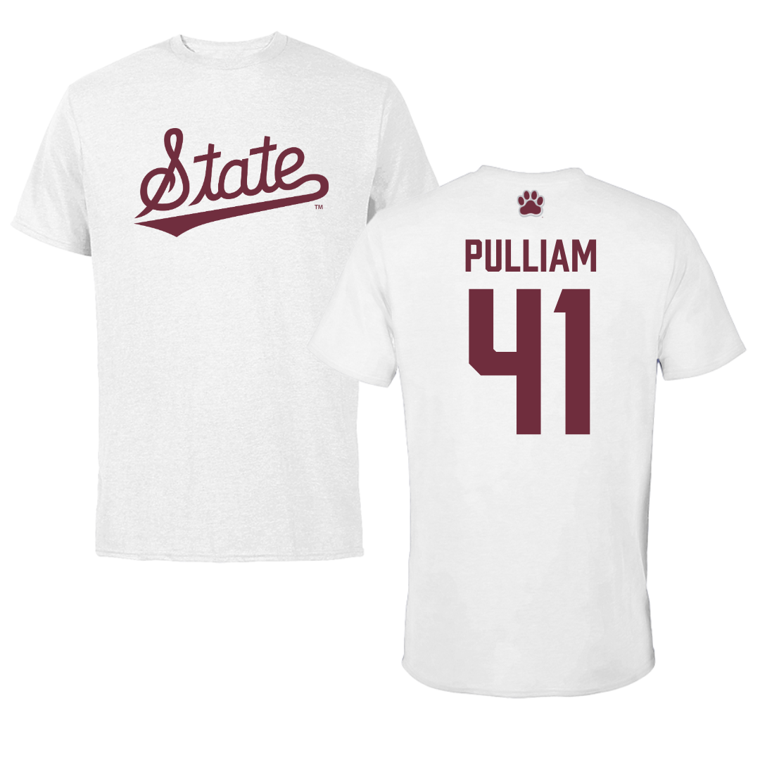 Mississippi State University Baseball White Baseball Tee  - #41 Ethan Pulliam