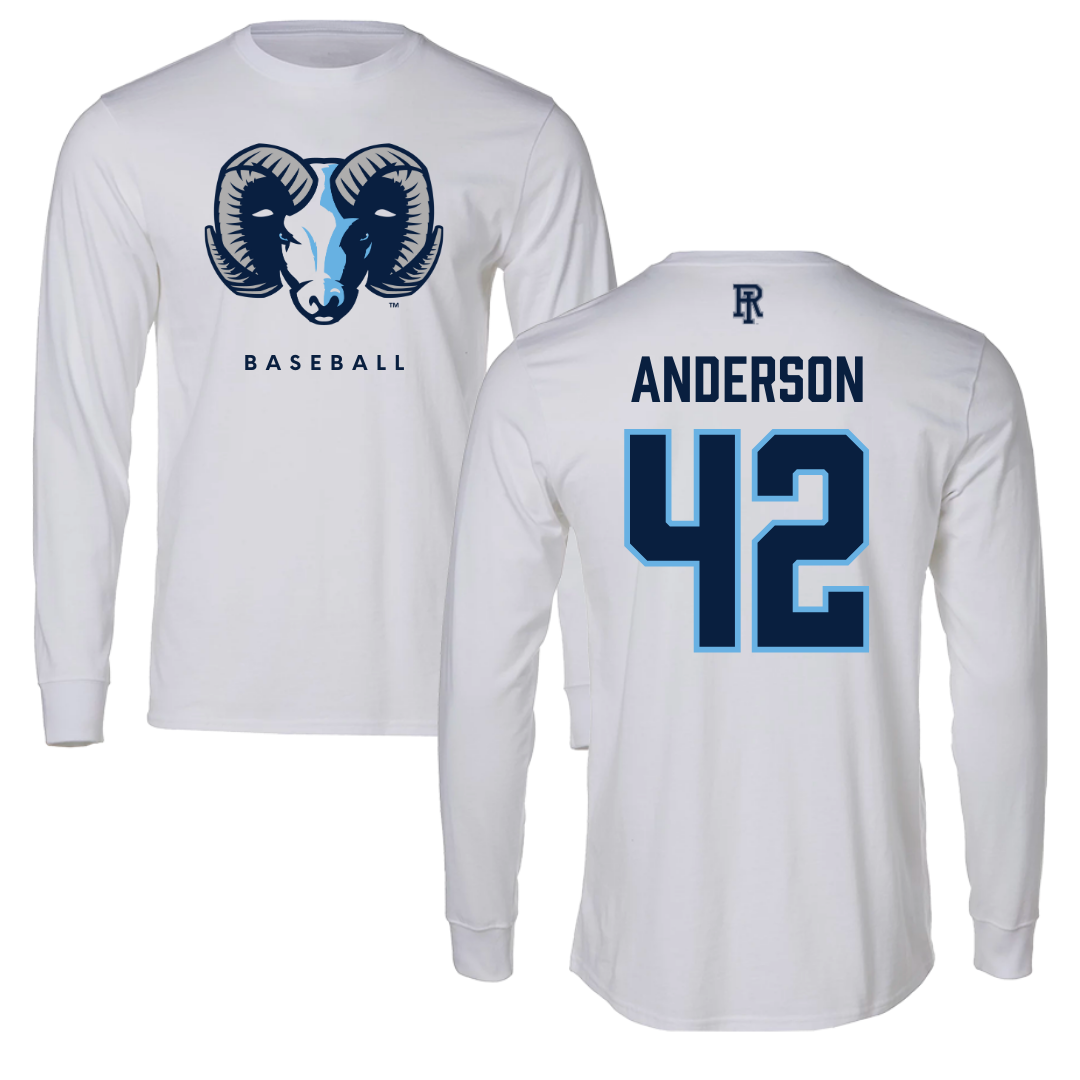 University of Rhode Island Baseball White Long Sleeve  - #42 Michael Anderson
