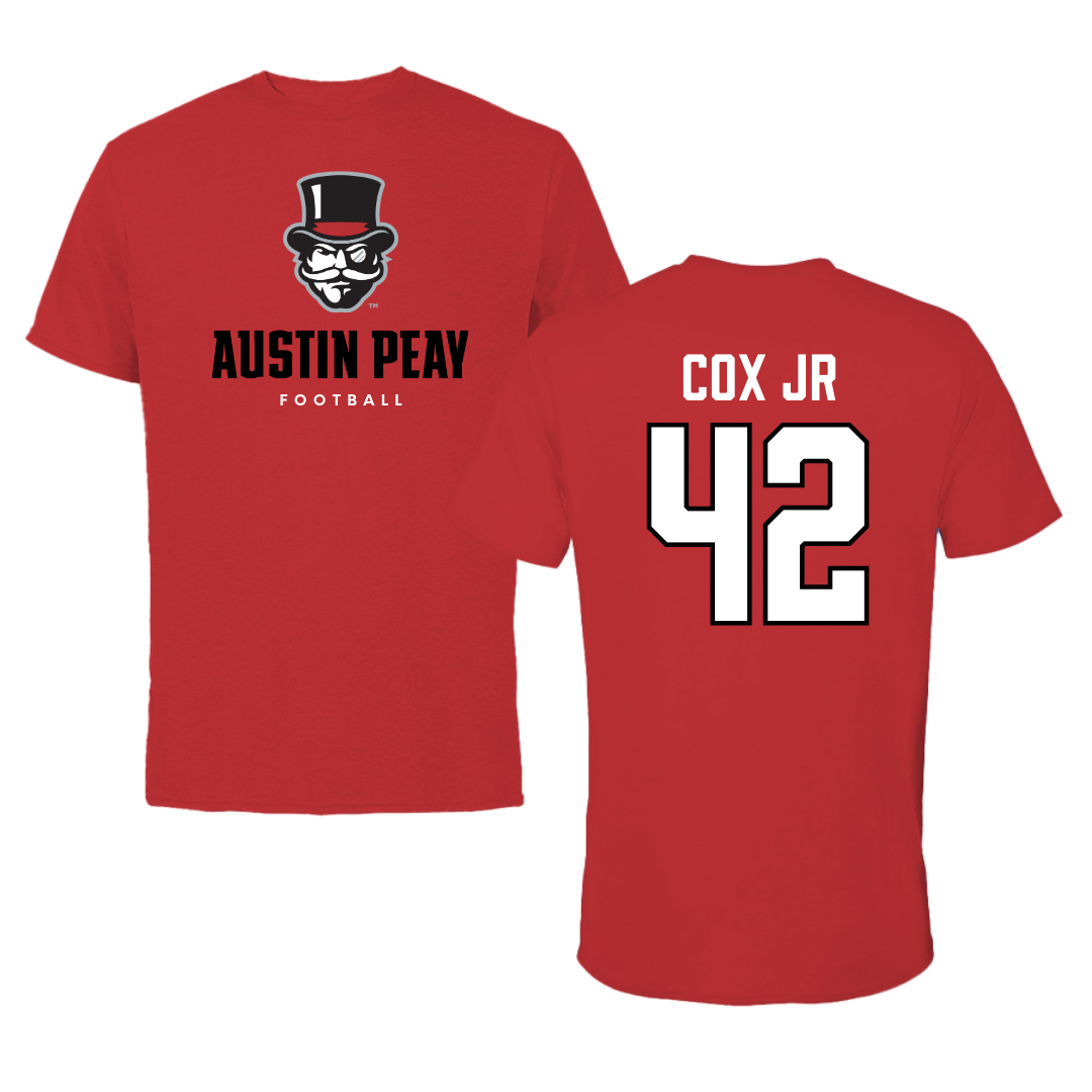Austin Peay State University Football Red Mascot Tee - #42 TJ Cox Jr