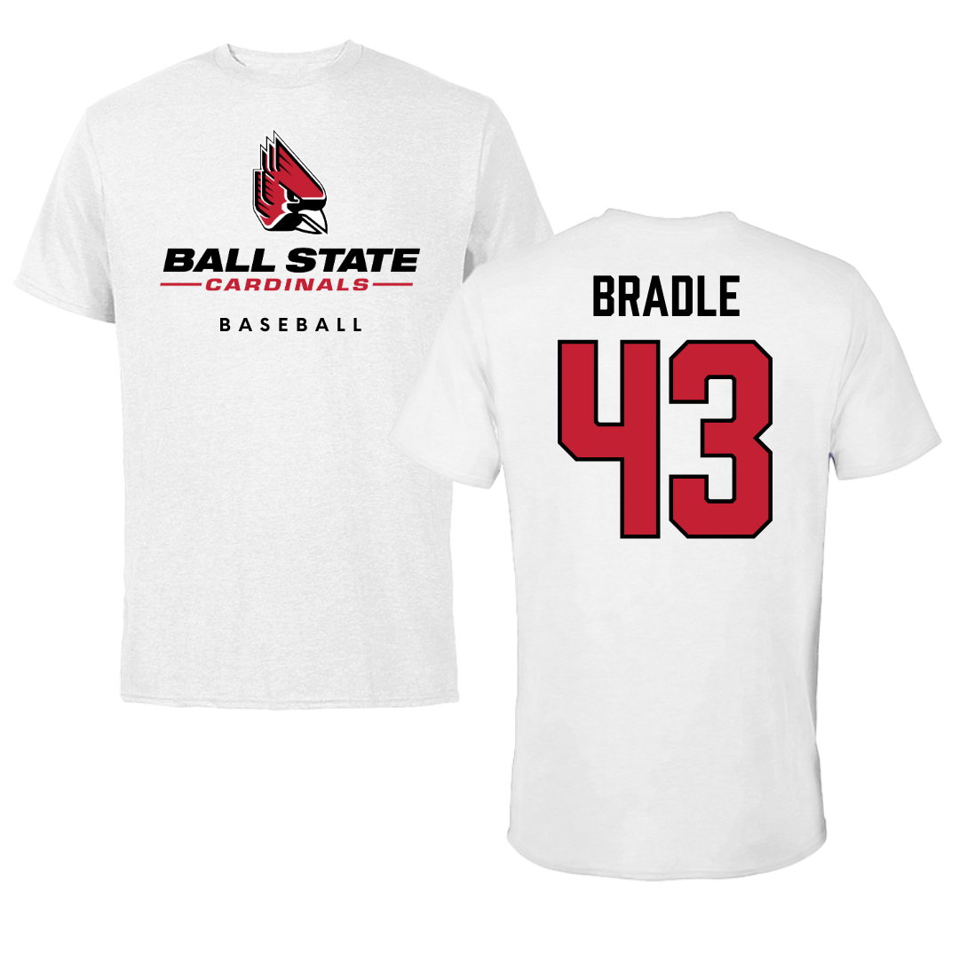 Camiseta blanca de béisbol de la Universidad Ball State - #43 Ty Bradle