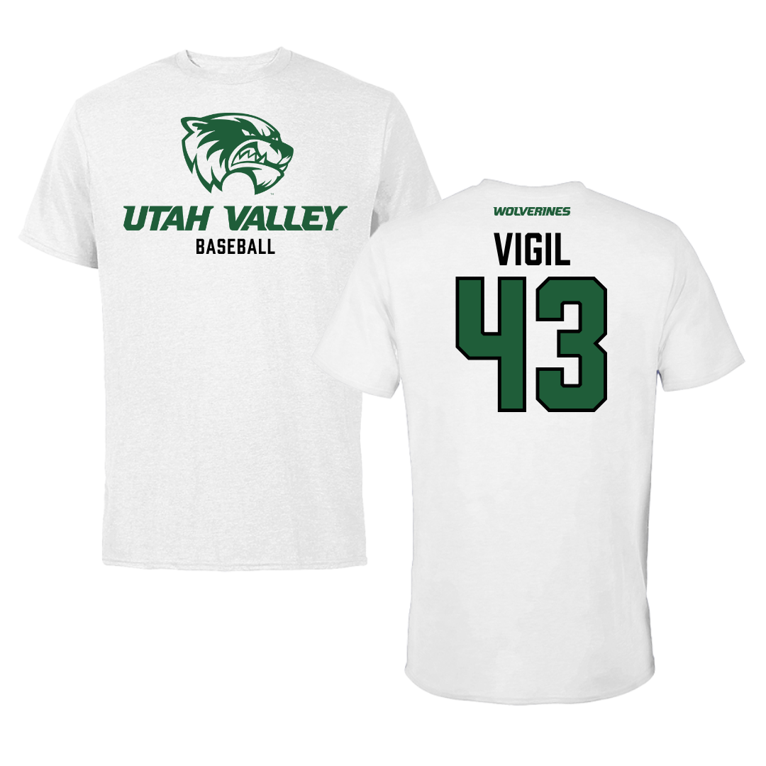 Utah Valley University Baseball White Tee  - #43 Jordan Vigil
