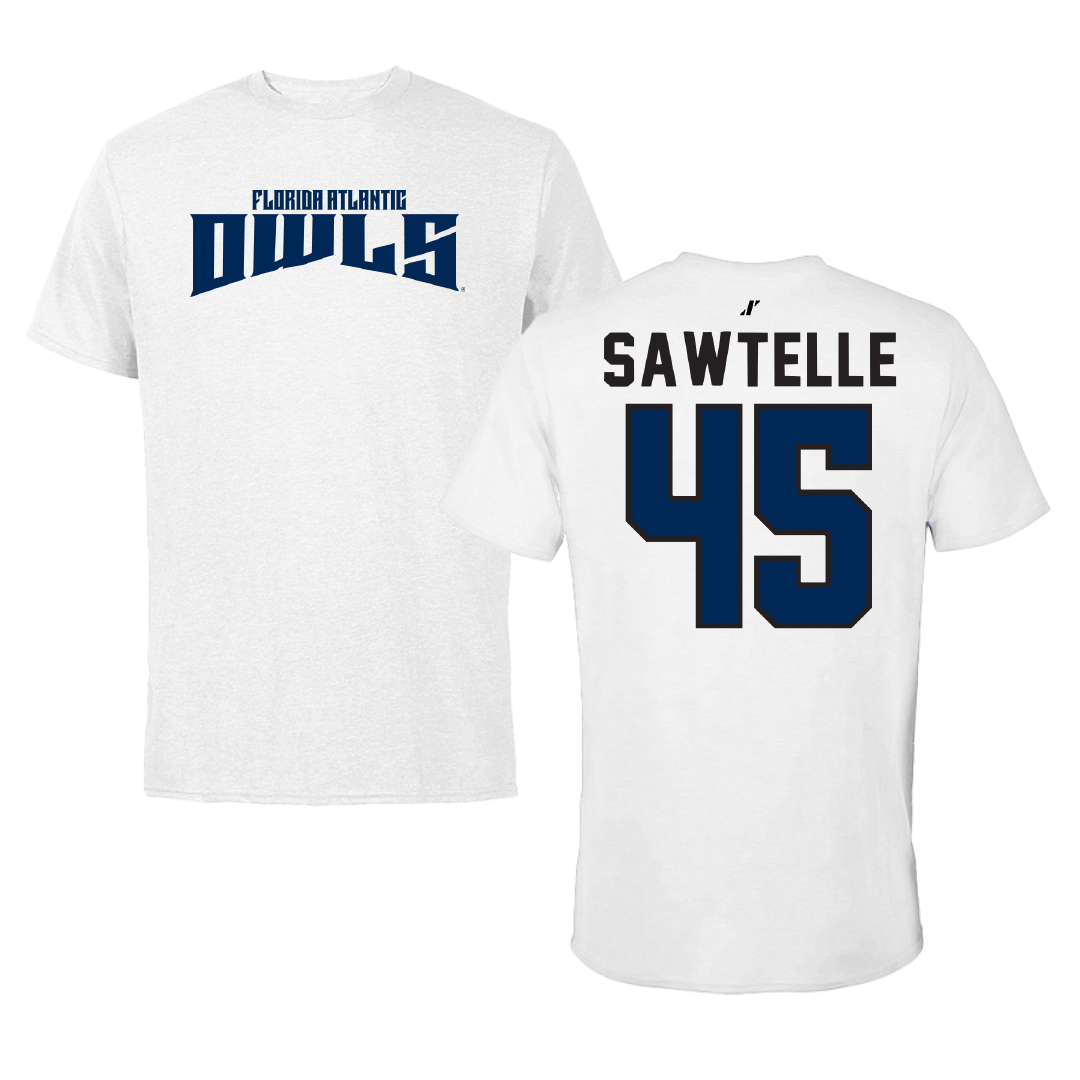 Florida Atlantic University Football White Classic Tee - #45 Makai Sawtelle