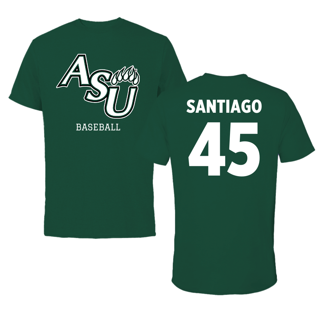 Camiseta verde de béisbol de la Universidad Estatal de Adams - #45 Ricardo Santiago