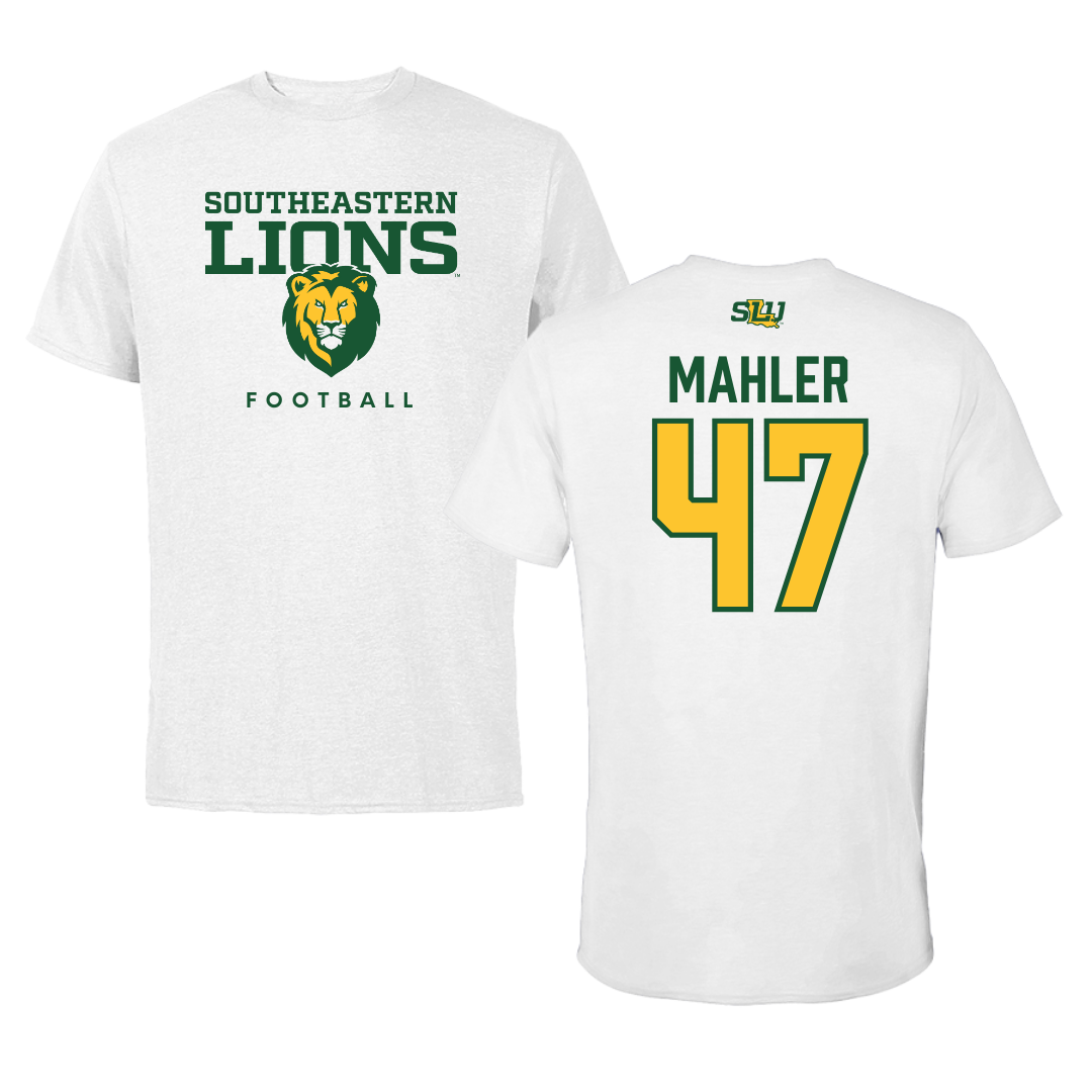 Southeastern Louisiana University Football White Tee  - #47 Alec Mahler