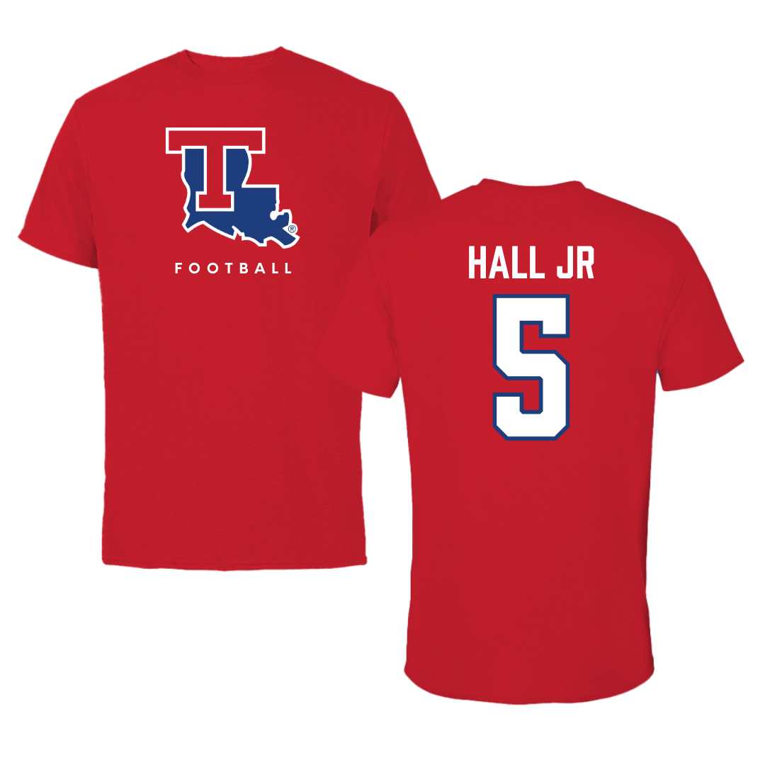 Louisiana Tech University Football Red Tee  - #5 Deshon Hall Jr