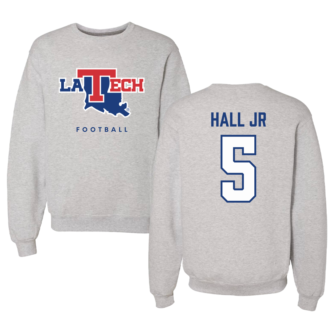 Louisiana Tech University Football Gray Crewneck  - #5 Deshon Hall Jr