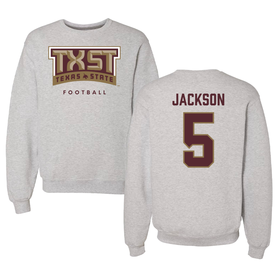 Texas State University Football Gray Crewneck  - #5 Darius Jackson