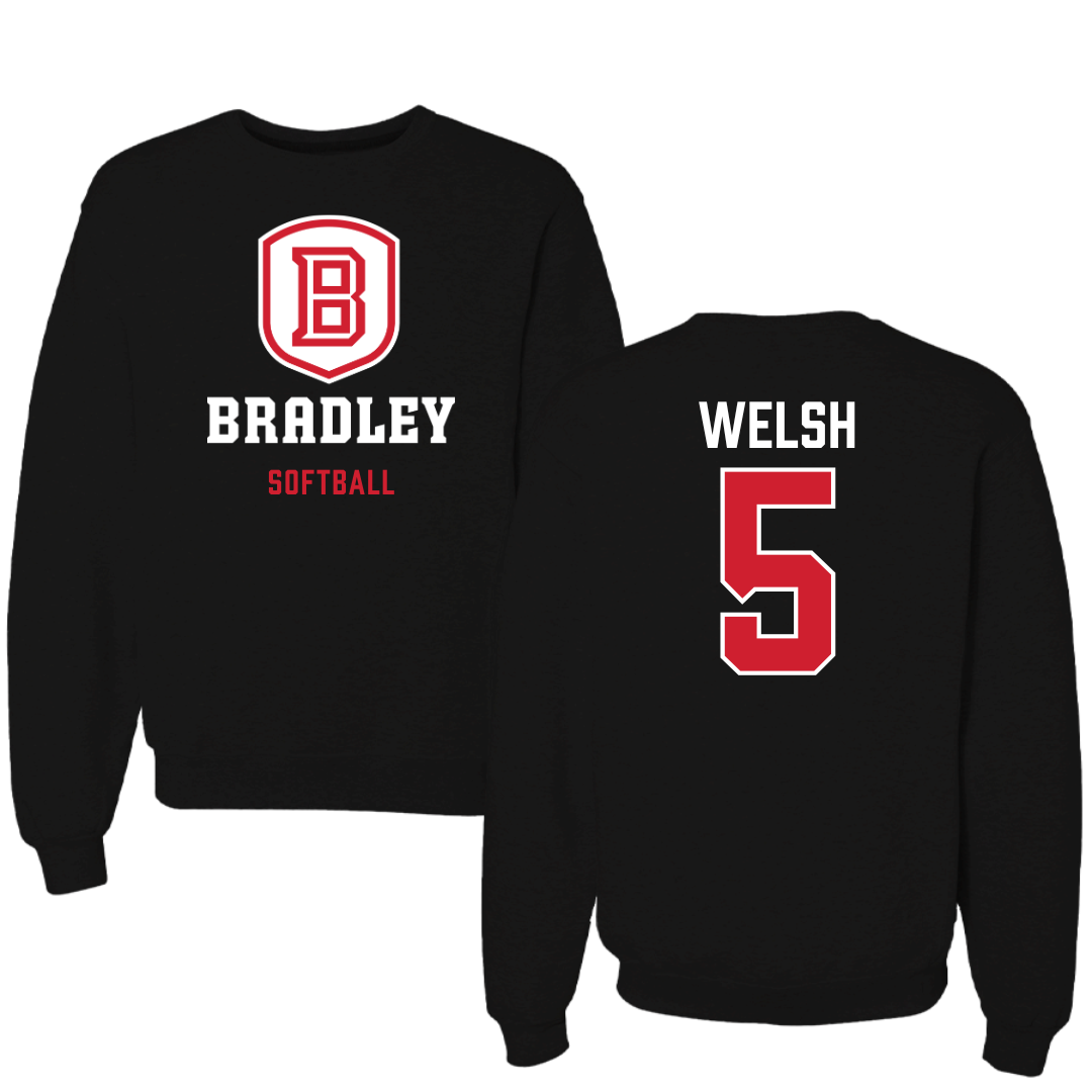 Bradley University Softball Black Block Crewneck - #5 Addie Welsh