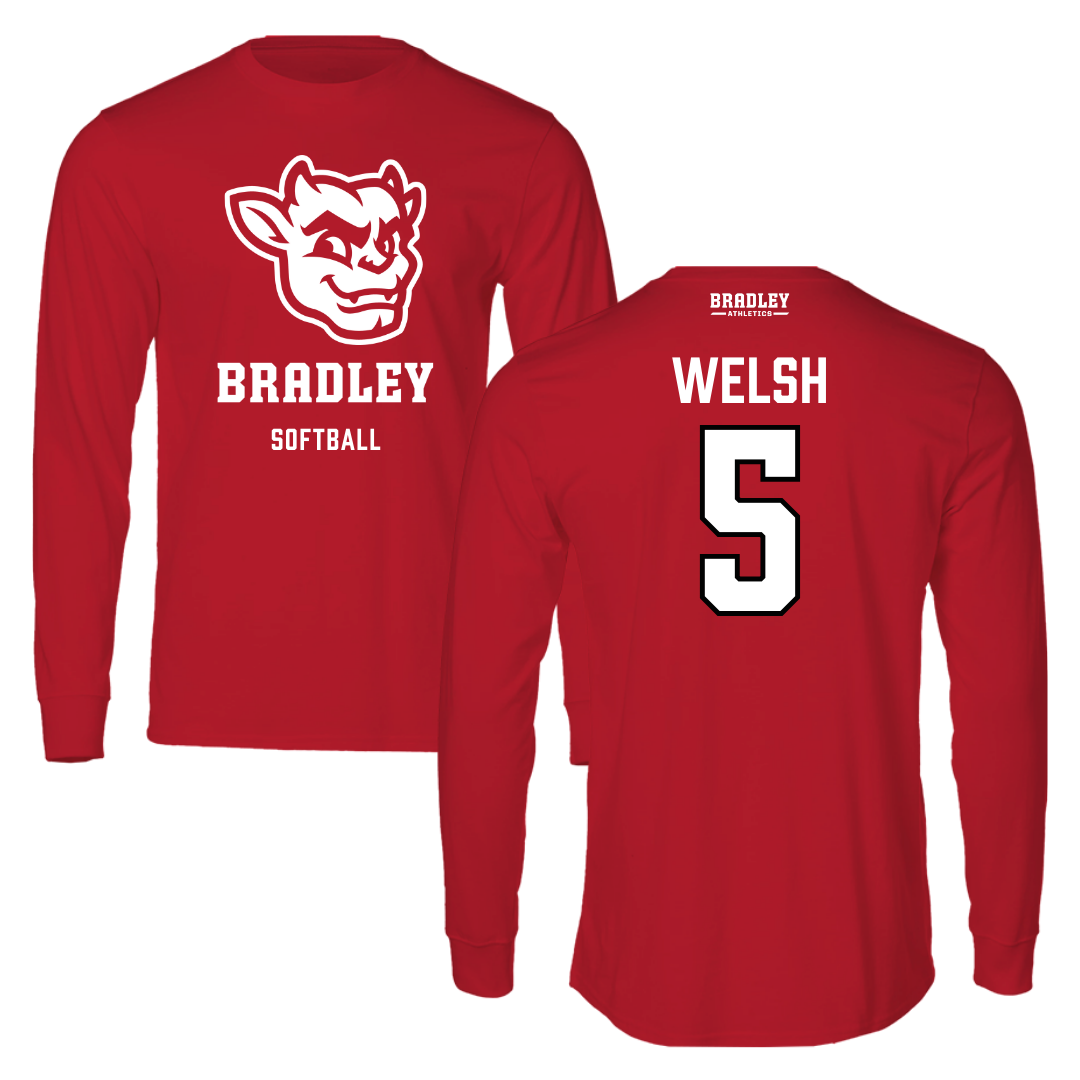 Bradley University Softball Red Mascot Long Sleeve - #5 Addie Welsh