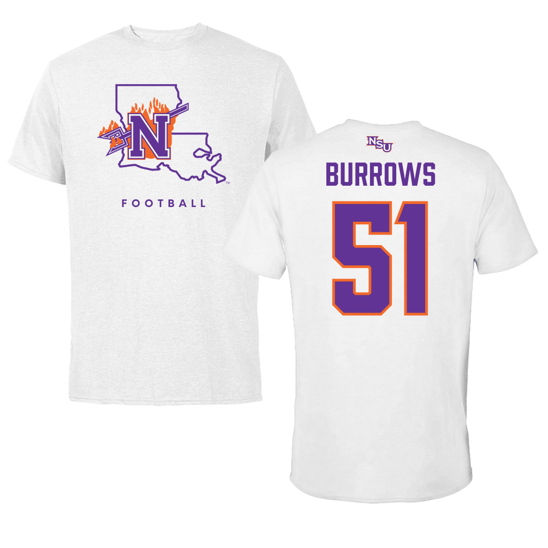 Camiseta blanca de fútbol de la Universidad Estatal de Northwestern - #51 Ta'Von Burrows