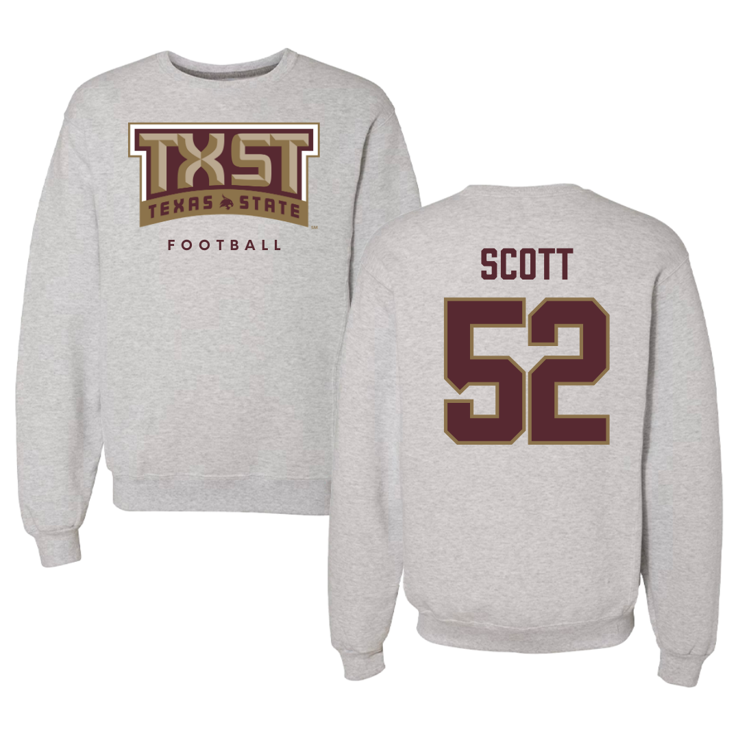 Cuello redondo gris de fútbol de la Universidad Estatal de Texas - #52 Trenton Scott