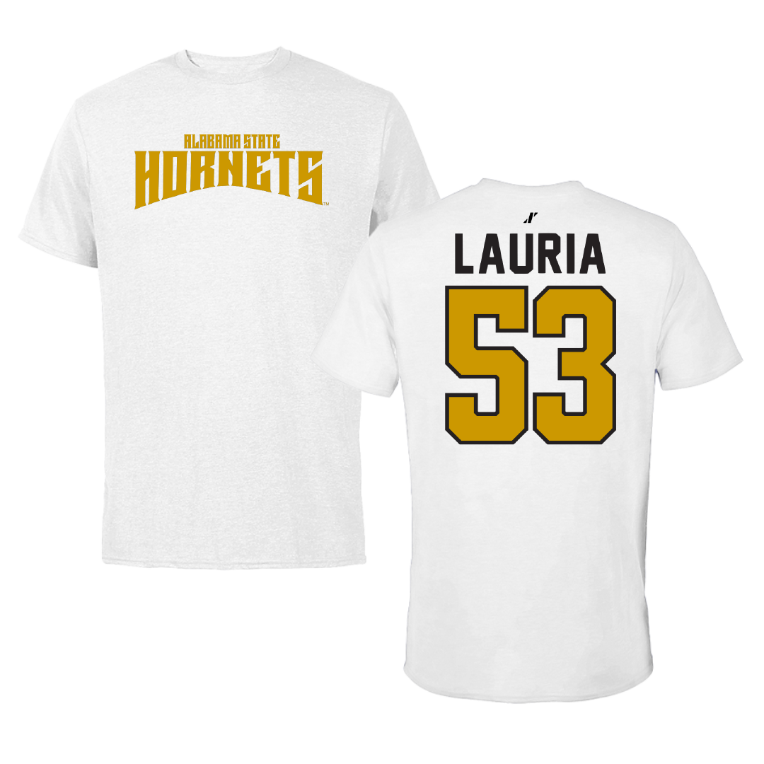 Alabama State University Football White Classic Tee - #53 Thomas Lauria