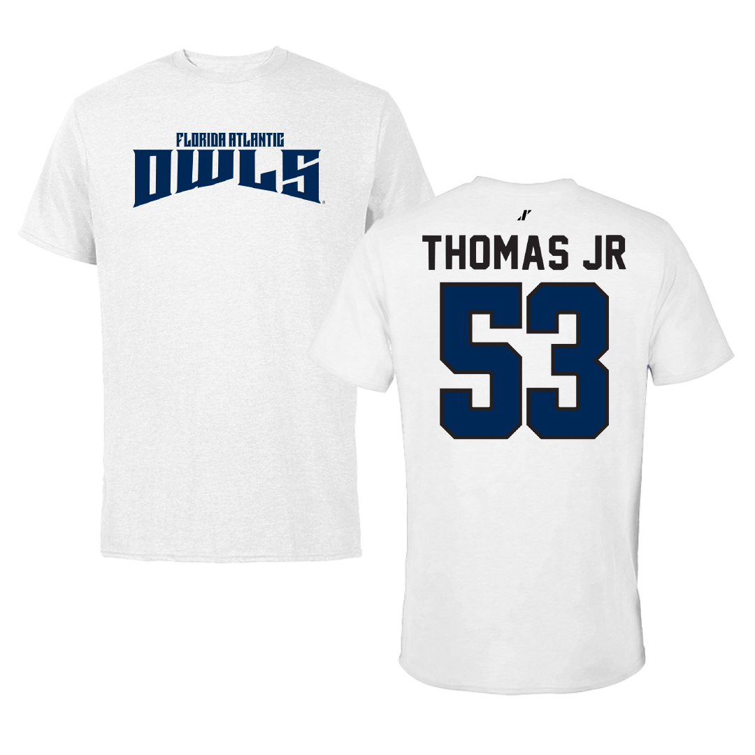 Florida Atlantic University Football White Classic Performance Tee - #53 Richard Thomas Jr