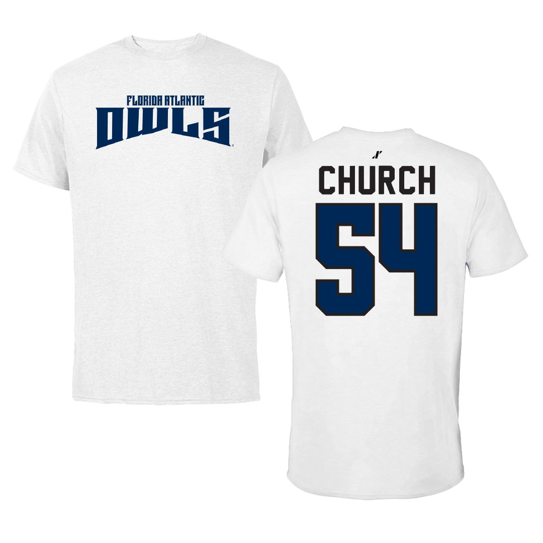 Florida Atlantic University Football White Classic Tee - #54 Jordan Church
