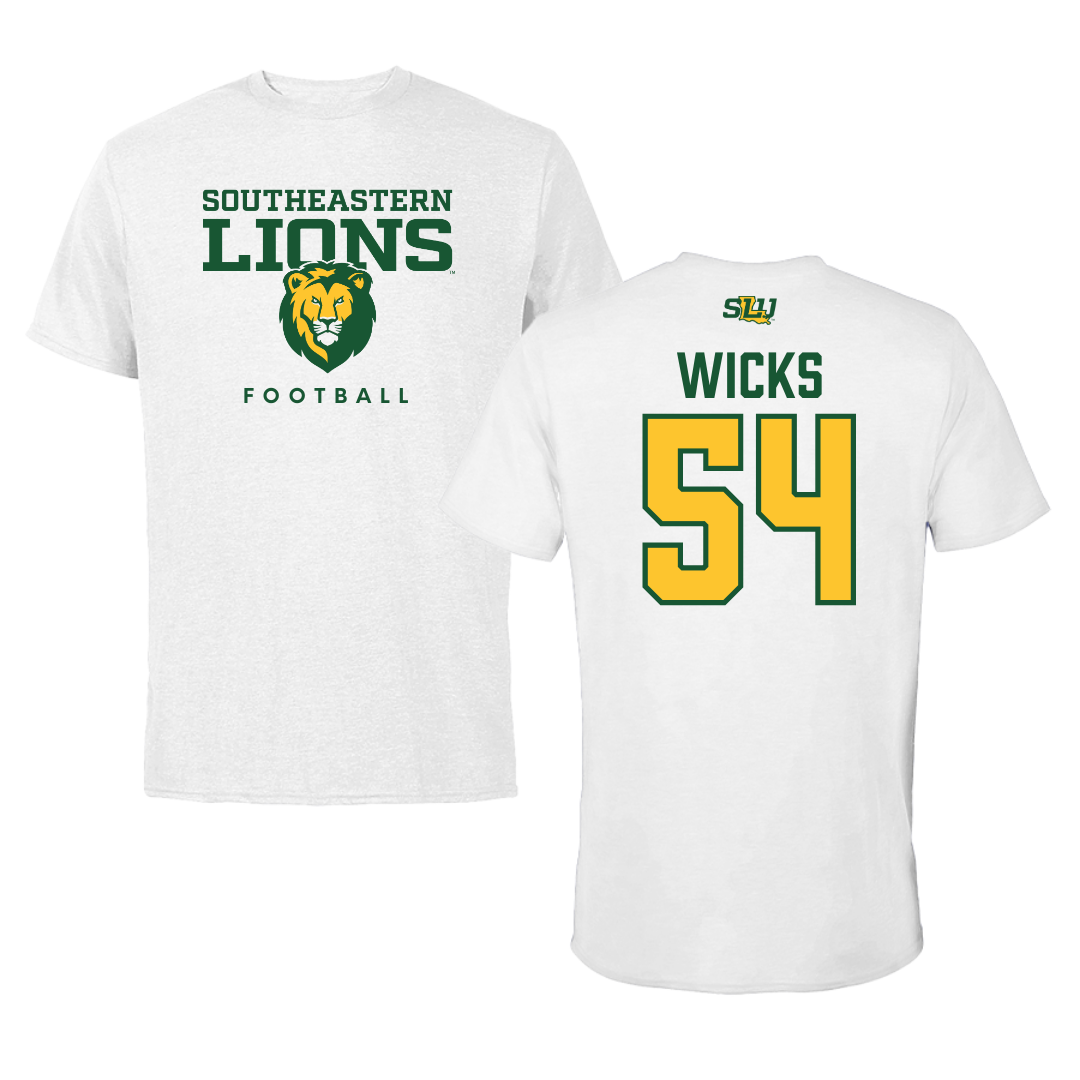 Southeastern Louisiana University Football White Tee  - #54 Brockhim Wicks