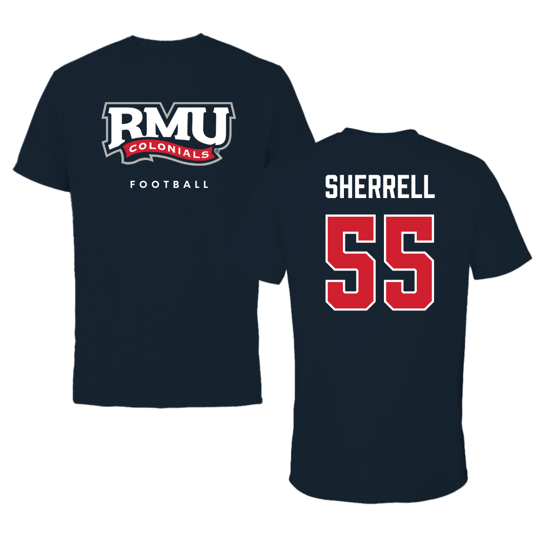 Robert Morris University Football Navy Tee  - #55 Tayvon Sherrell