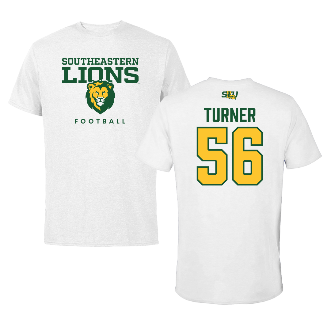 Southeastern Louisiana University Football White Tee  - #56 Javin Turner