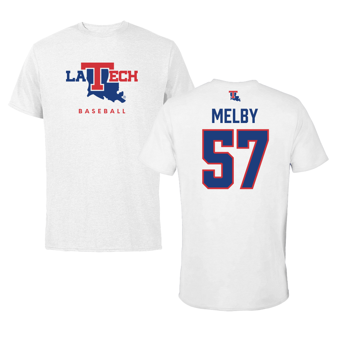 Louisiana Tech University Baseball White Tee  - #57 Will Melby