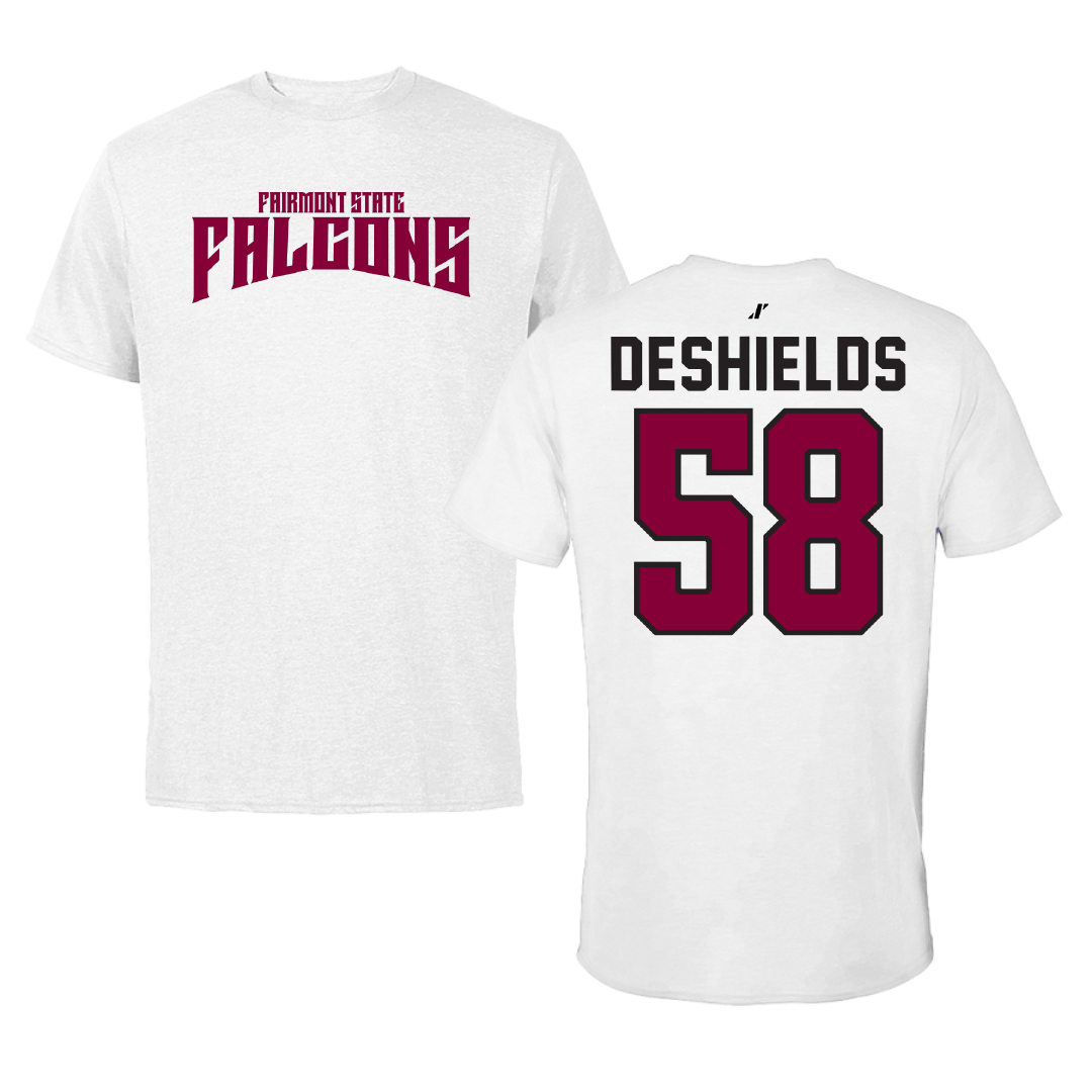 Fairmont State University Football White Classic Performance Tee - #58 Saumir Deshields