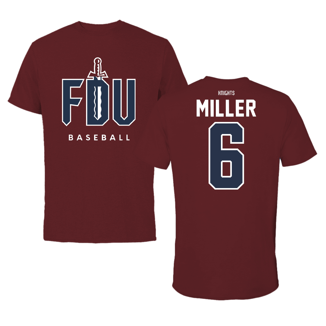 Fairleigh Dickinson University-Metropolitan Campus Baseball Maroon Performance Tee - #6 Jake Miller