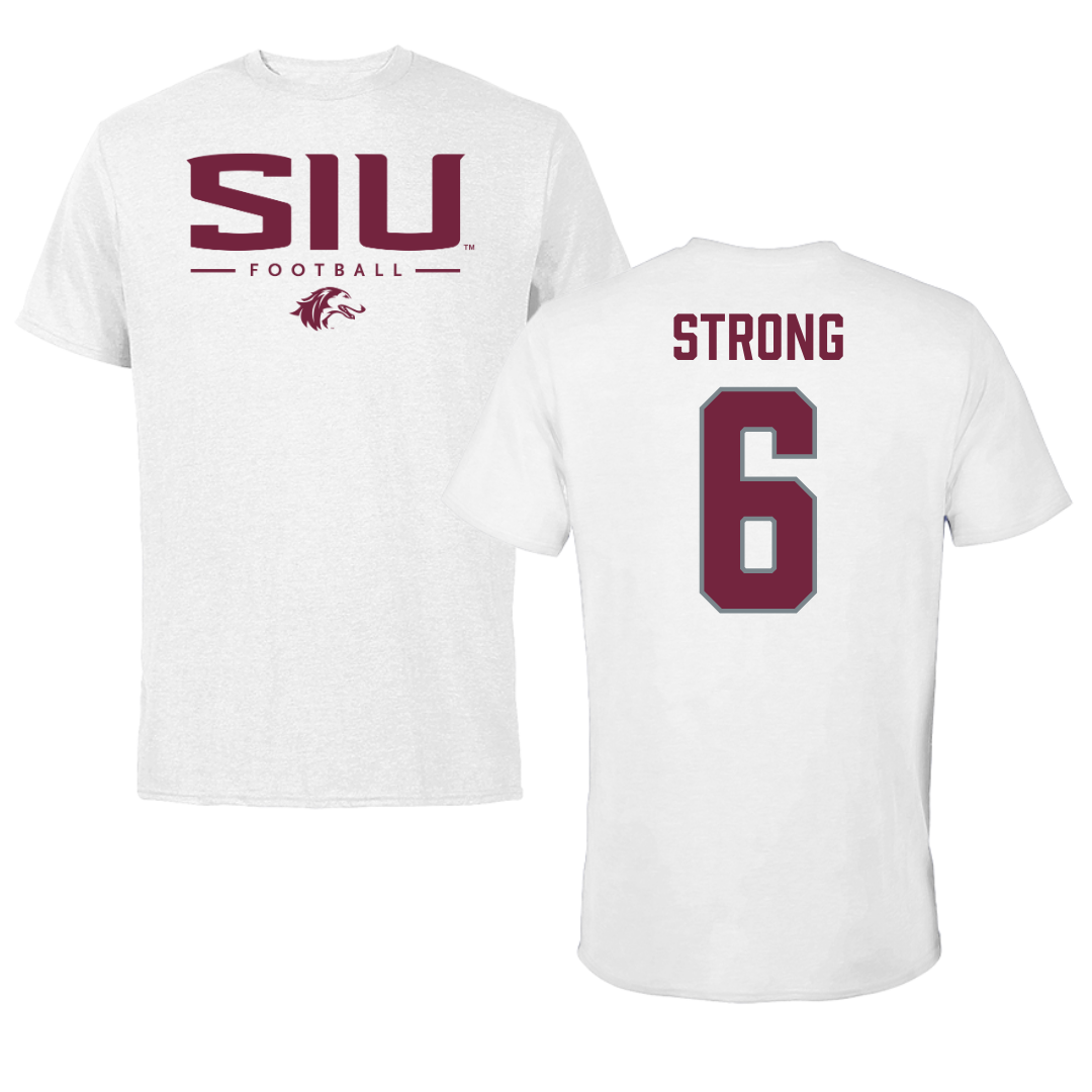 Southern Illinois University at Carbondale Football White Tee  - #6 Justin Strong