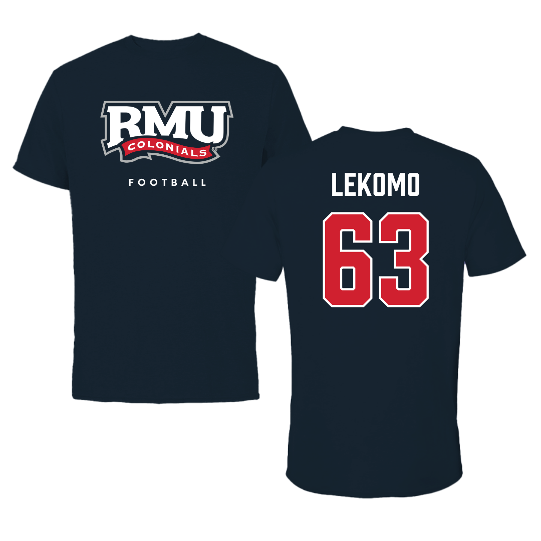 Robert Morris University Football Navy Tee  - #63 Yann Lekomo