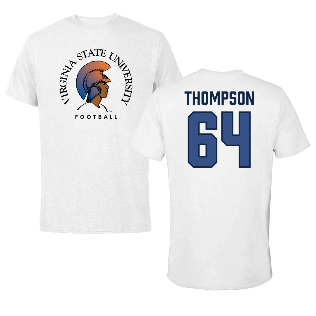 Virginia State University Football White Tee  - #64 Malik Thompson