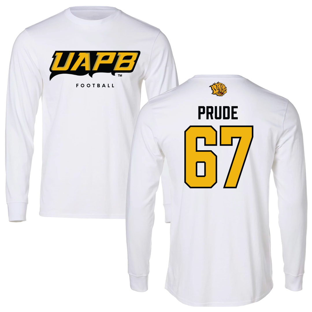 University of Arkansas-Pine Bluff Football White Long Sleeve  - #67 Marcus Prude
