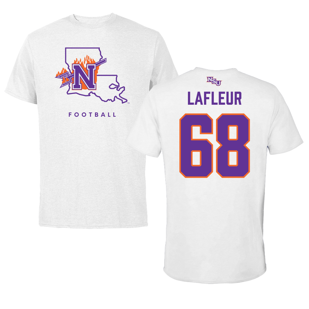 Northwestern State University Football White Tee  - #68 Cole LaFleur