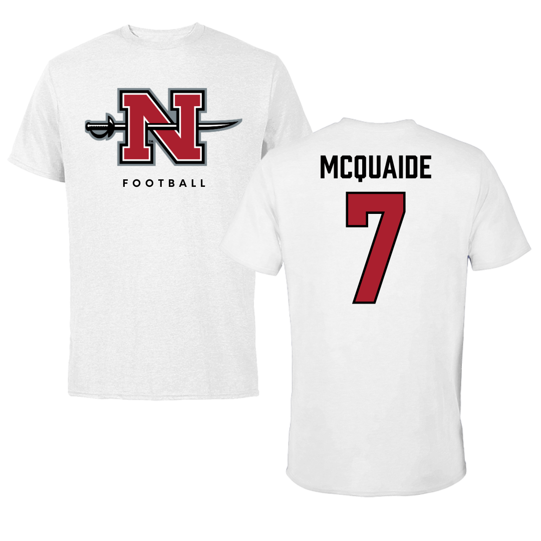 Camiseta blanca de fútbol de la Universidad Estatal de Nicholls - #7 Pat McQuaide