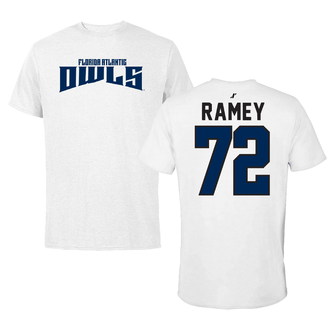Florida Atlantic University Football White Classic Performance Tee - #72 Brayden Ramey
