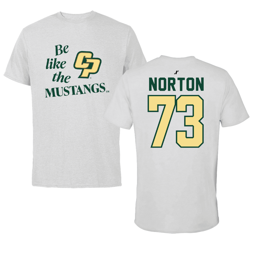 Cal Poly Football Light Gray Be Like Us Performance Tee - #73 Brady Norton