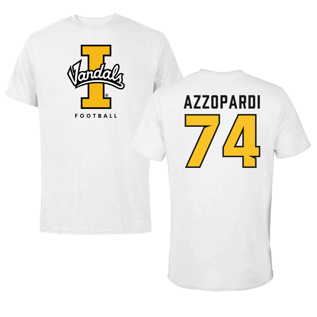 University of Idaho Football White Vandals Tee - #74 Nate Azzopardi
