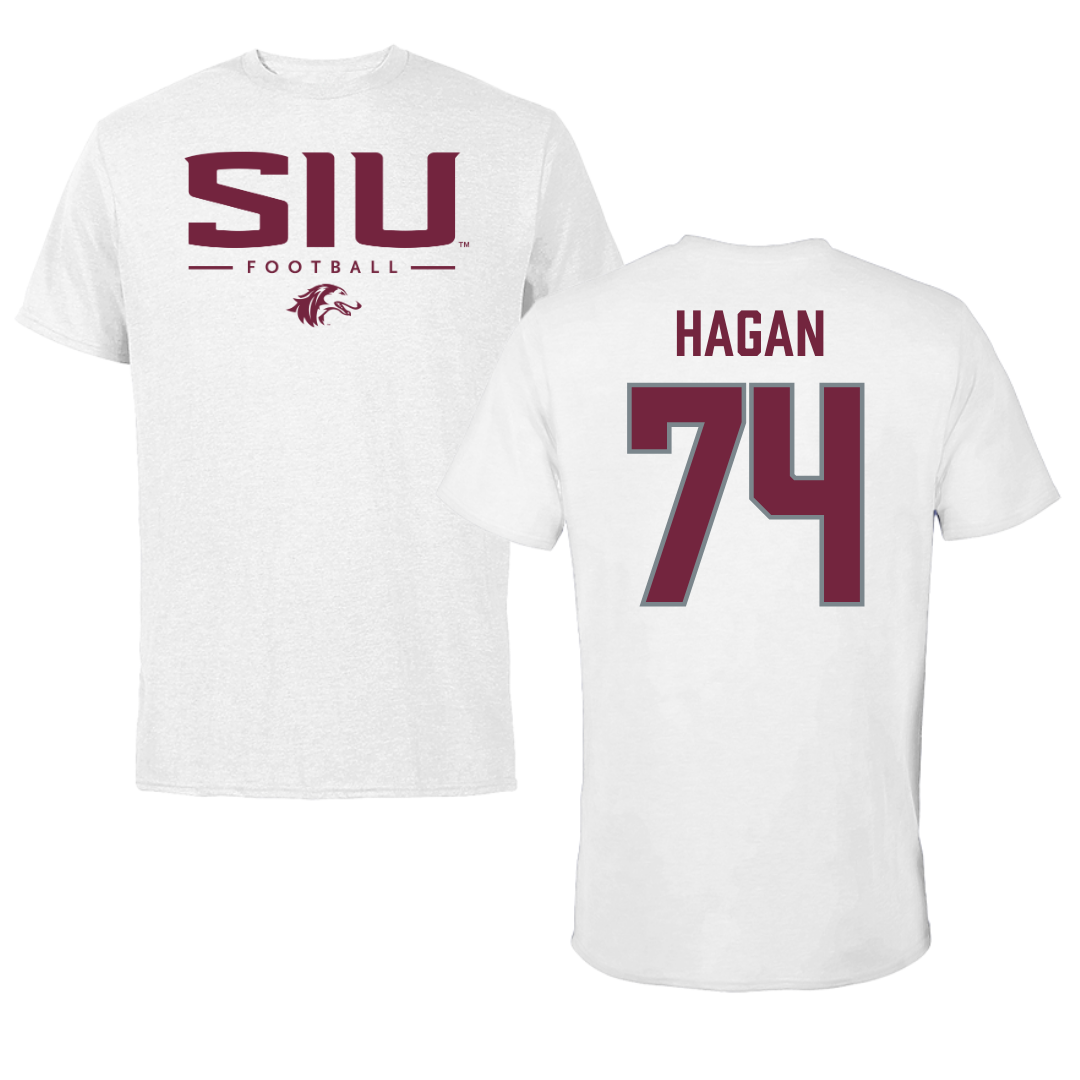 Southern Illinois University at Carbondale Football White Tee  - #74 Harris Hagan