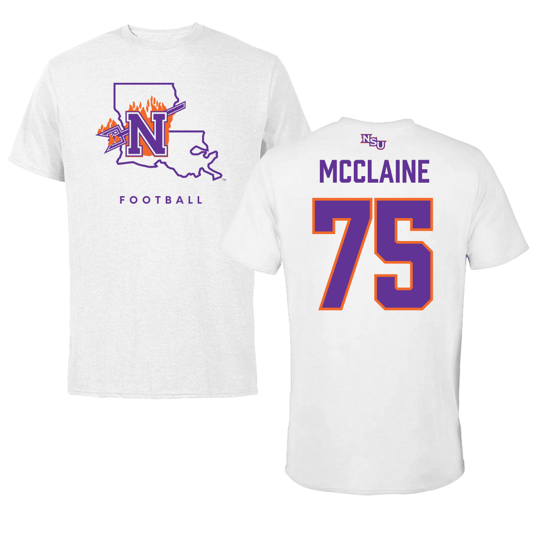 Northwestern State University Football White Tee  - #75 Jordan McClaine