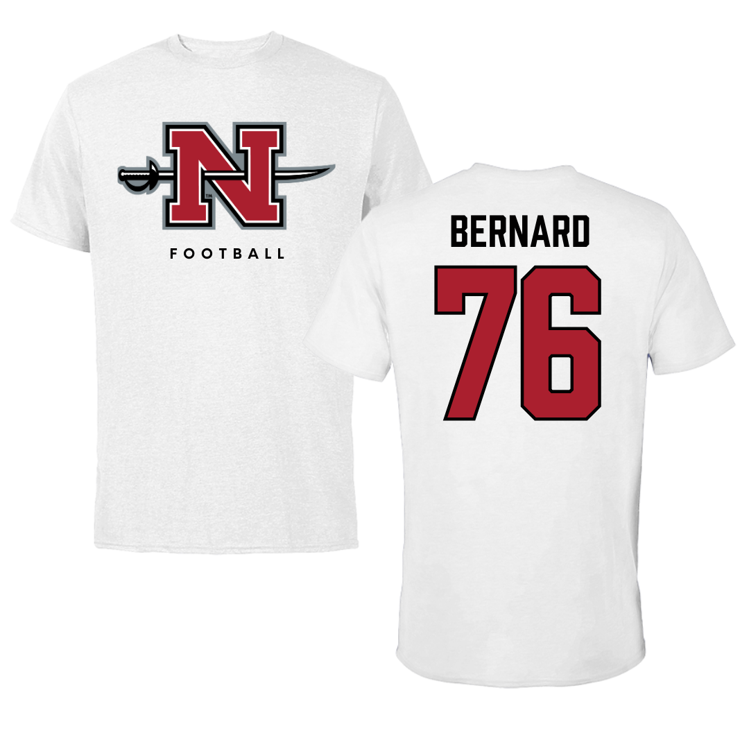 Nicholls State University Football White Tee  - #76 Ryan Bernard