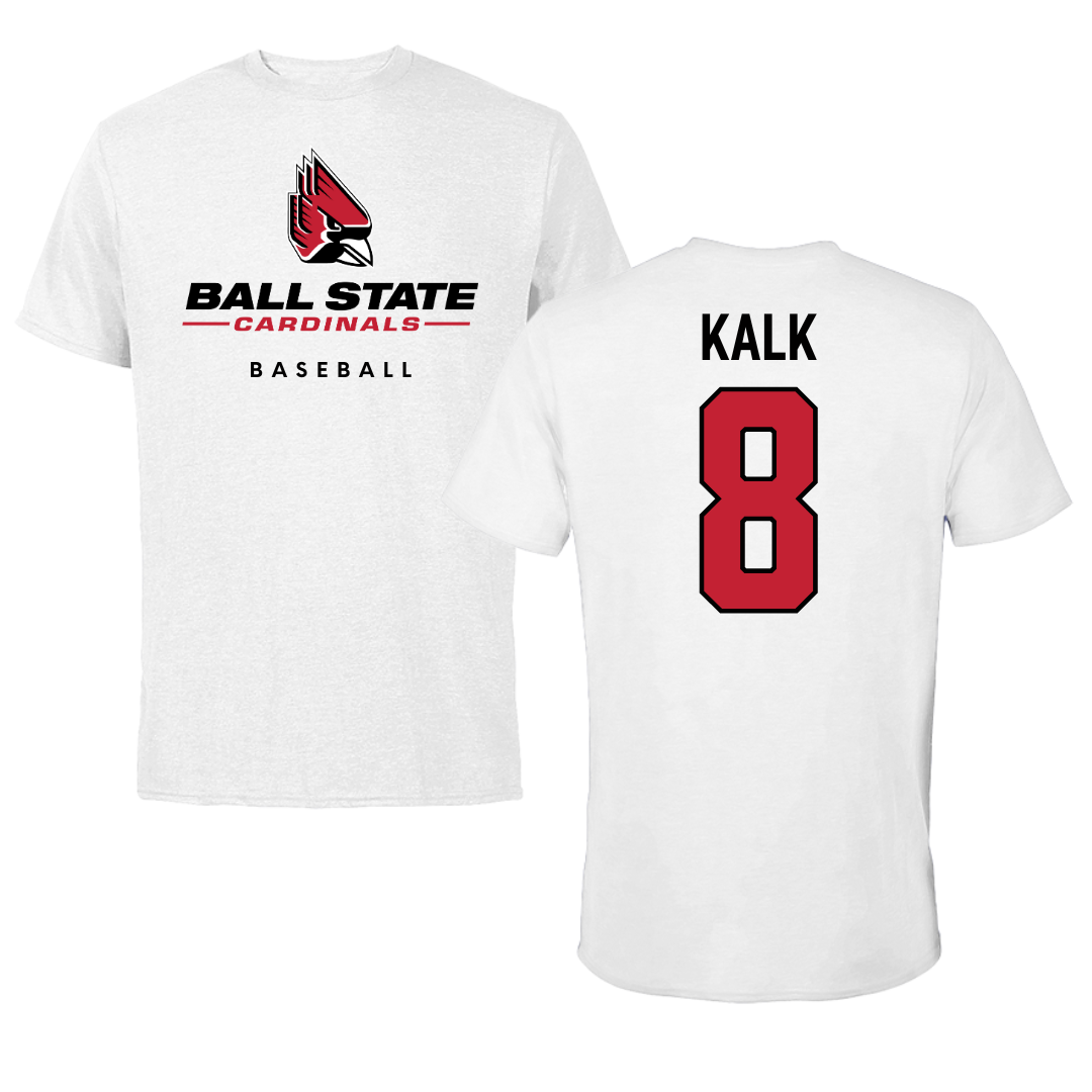 Ball State University Baseball White Tee  - #8 Max Kalk