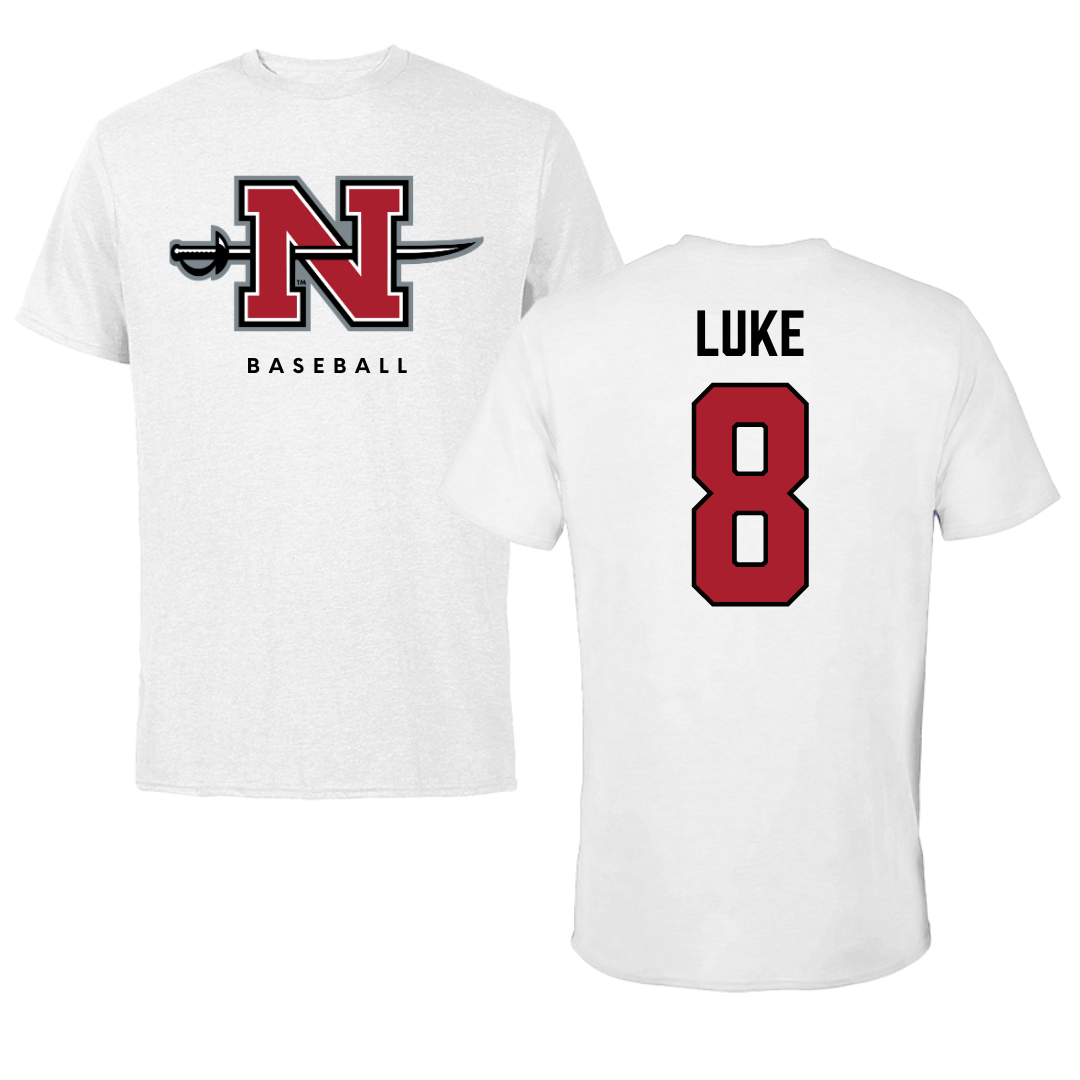 Nicholls State University Baseball White Tee  - #8 Haden Luke