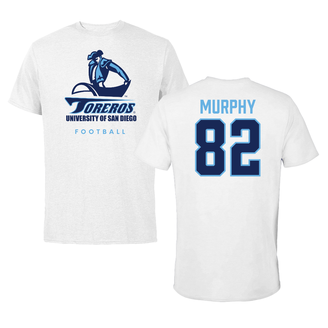 University of San Diego Football White Tee  - #82 Kollen Murphy