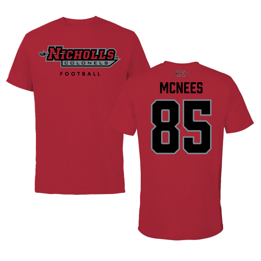Nicholls State University Football Red Tee  - #85 Christian Mcnees