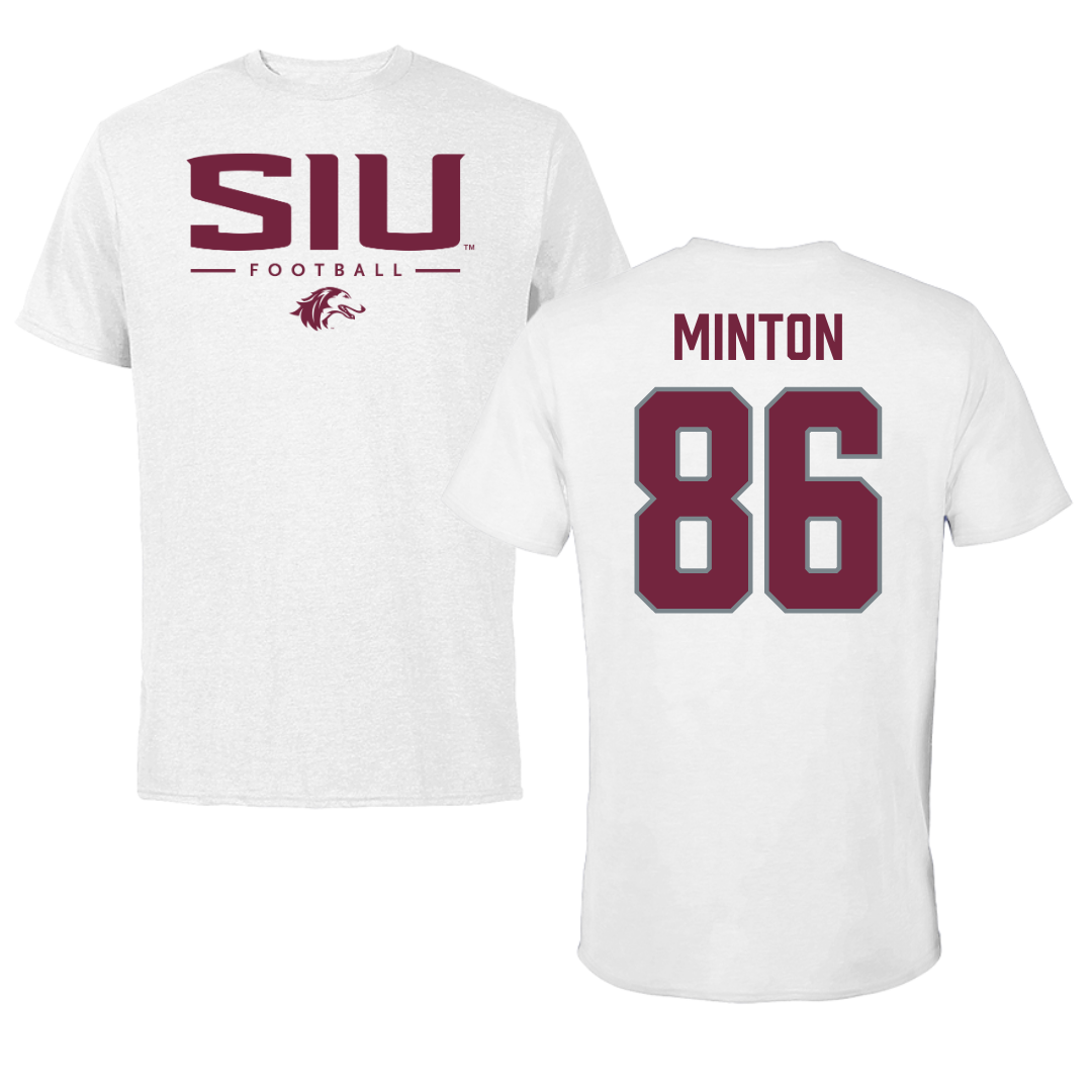 Southern Illinois University at Carbondale Football White Tee  - #86 Logan Minton
