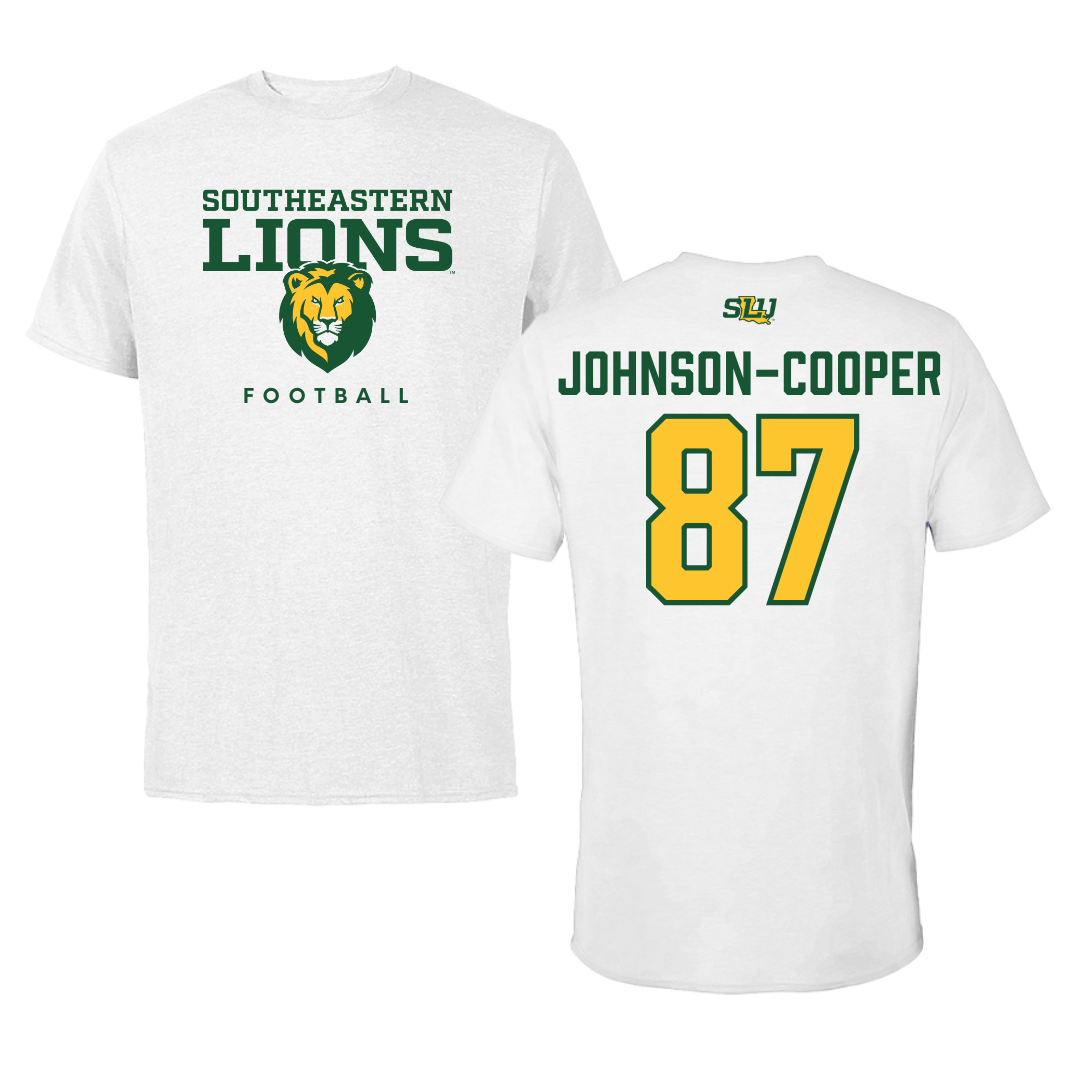 Southeastern Louisiana University Football White Tee  - #87 Demarea Johnson-Cooper