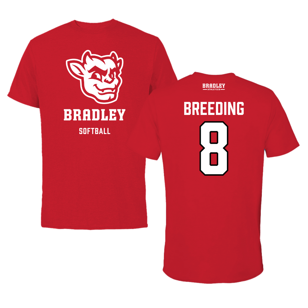 Bradley University Softball Red Mascot Tee - #8 Ashley Breeding