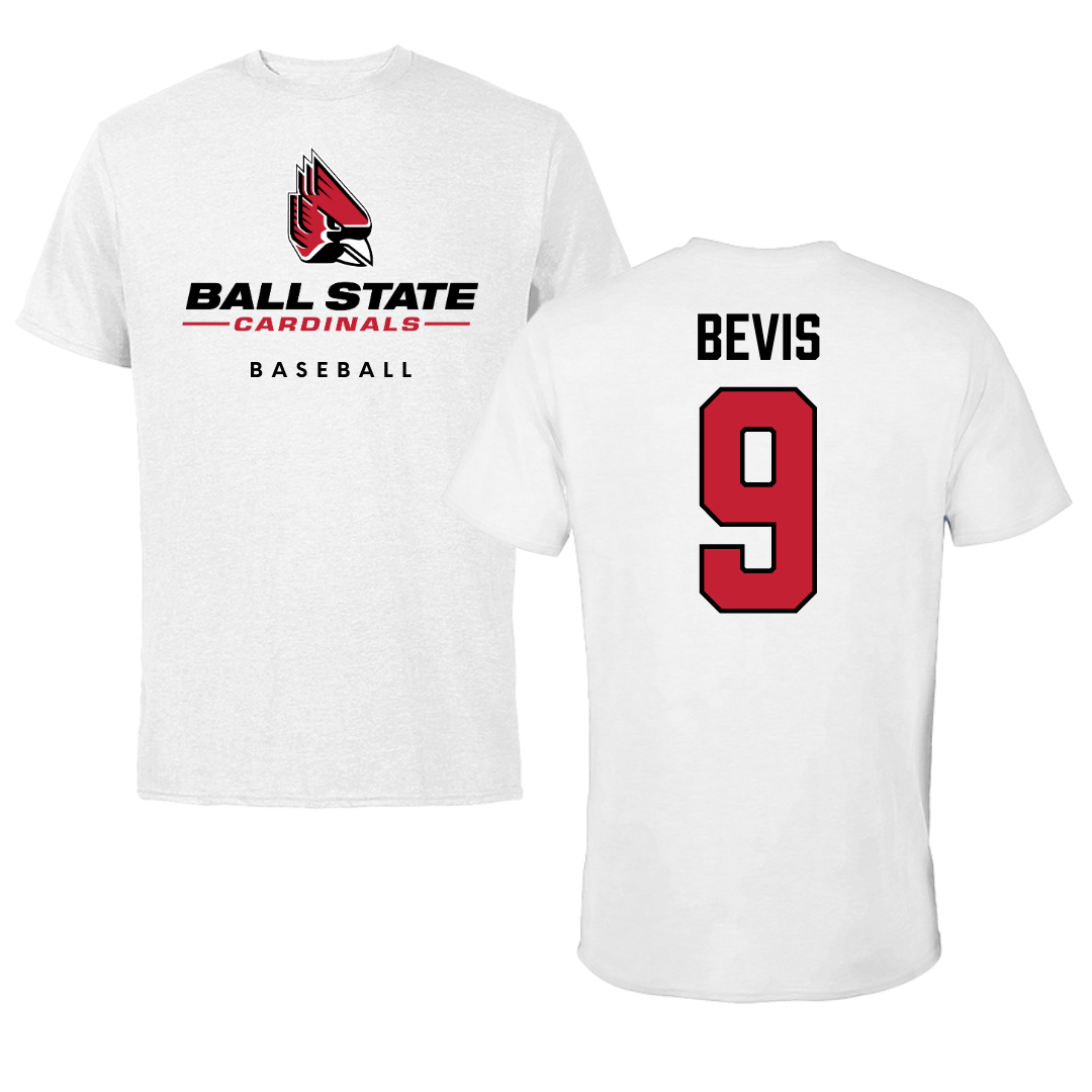 Ball State University Baseball White Tee  - #9 Blake Bevis
