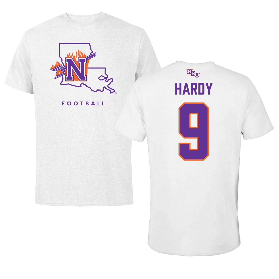 Northwestern State University Football White Tee  - #9 Cam Hardy