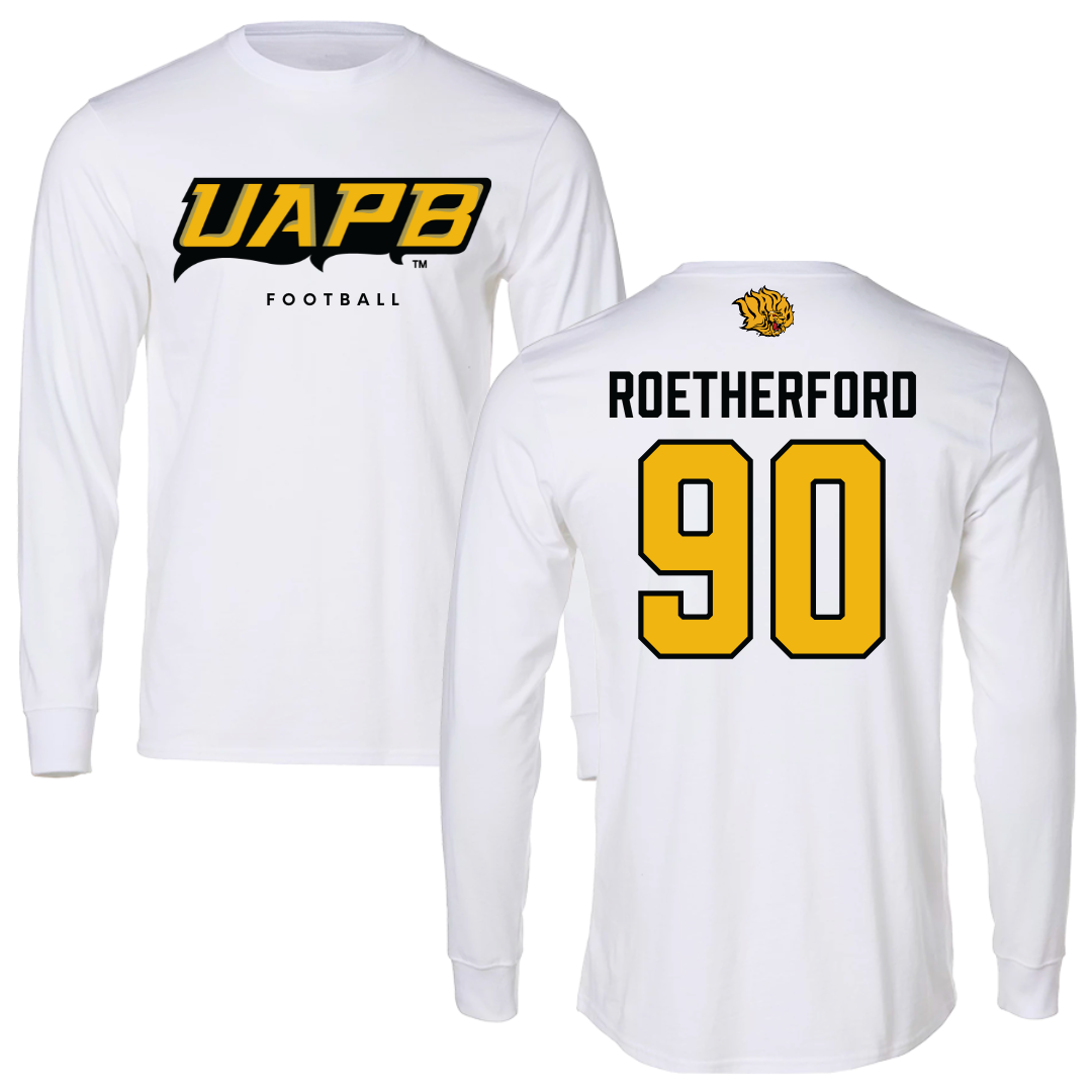 University of Arkansas-Pine Bluff Football White Long Sleeve  - #90 Cameron Roetherford