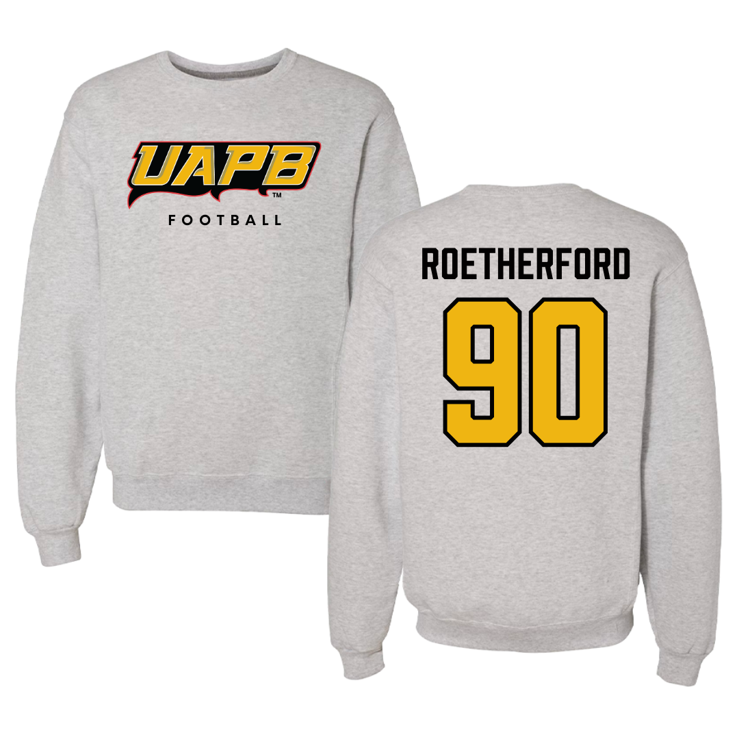 Camiseta de fútbol con cuello redondo gris de la Universidad de Arkansas-Pine Bluff - #90 Cameron Roetherford