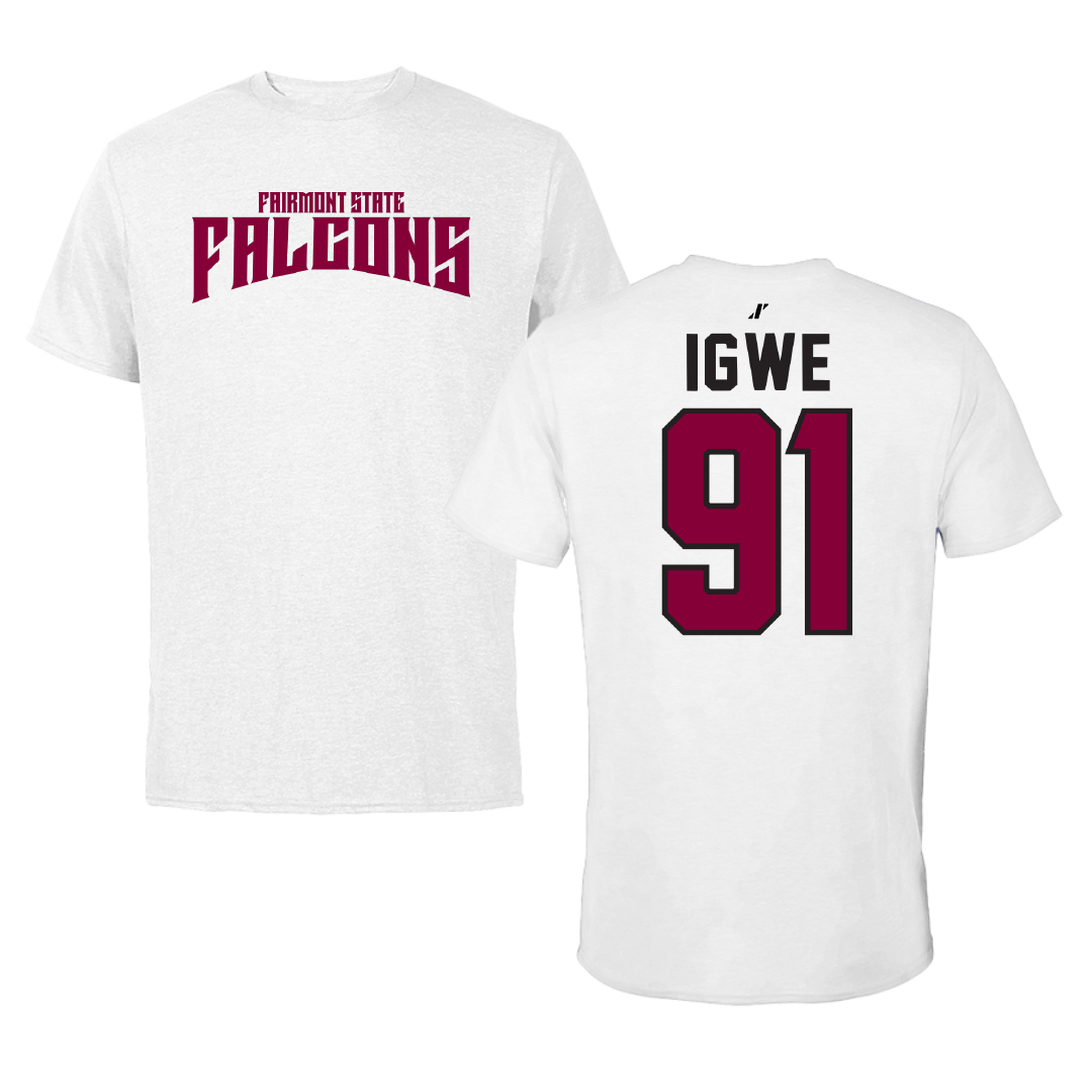 Fairmont State University Football White Classic Tee - #91 Izuchukwu Igwe