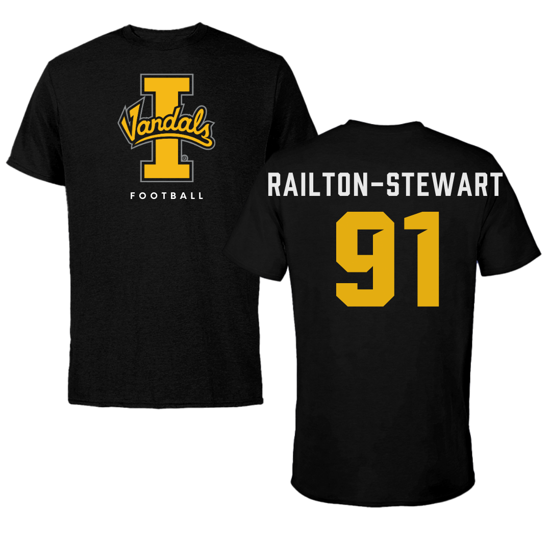 University of Idaho Football Black Vandals Tee - #91 Malakai Railton-Stewart