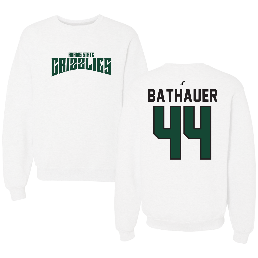 Adams State University Baseball White Classic Crewneck - #44 Mike Bathauer